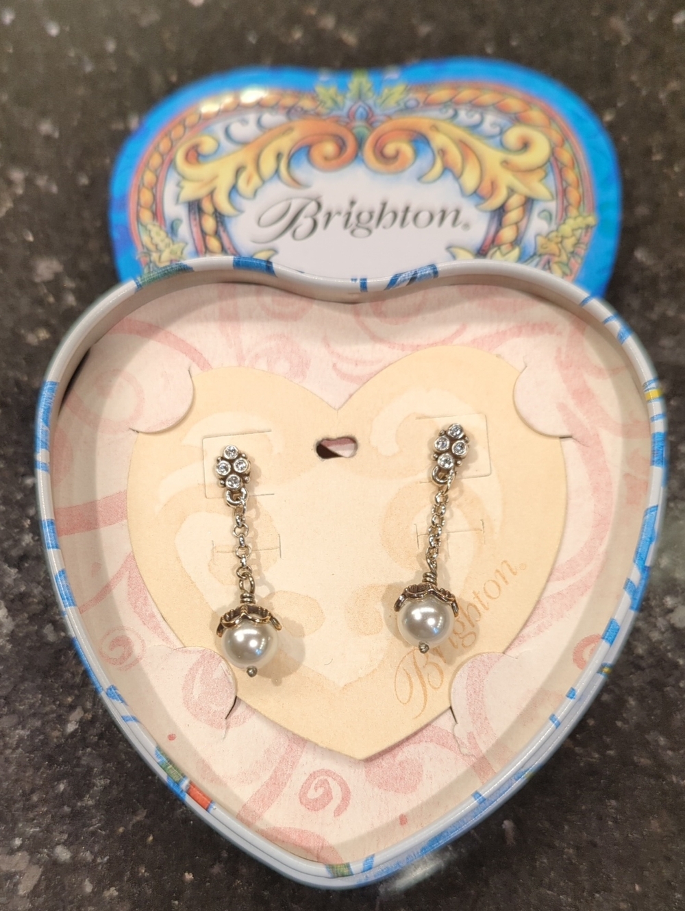 Brighton Silver-Tone Crystal and Pearl Drop Earrings - White Pearls